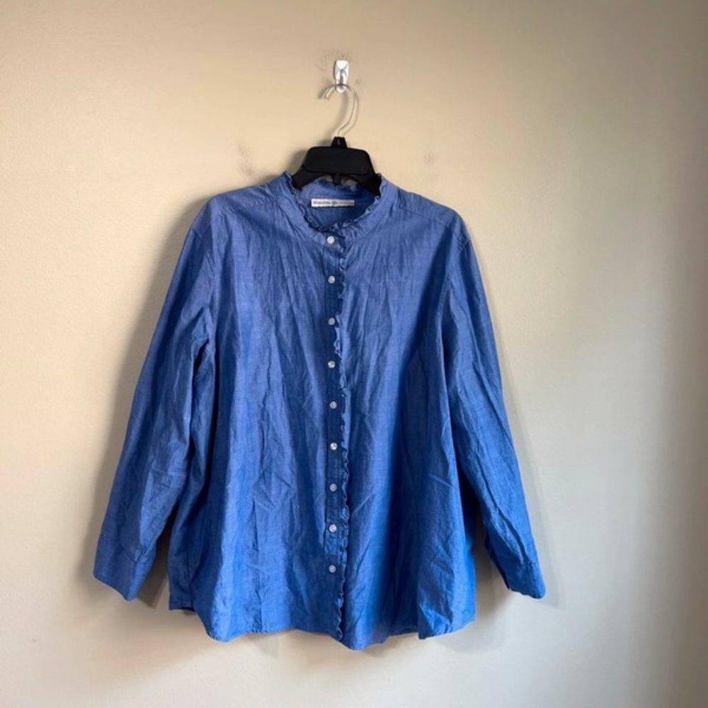 Signature Collection 1X long sleeve blue blouse‎